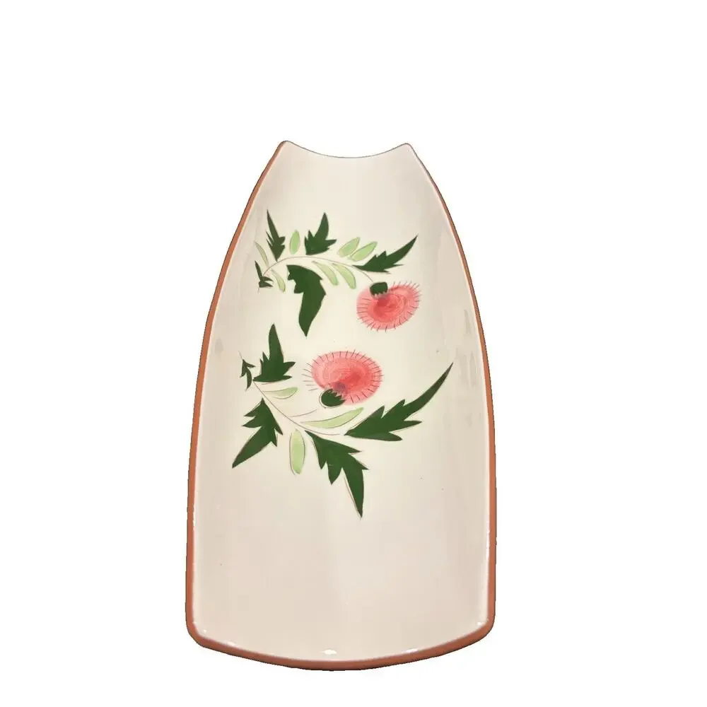 Vintage Stangl Pottery Thistle Footed Bread Tray Pink Green Floral USA 15.25”